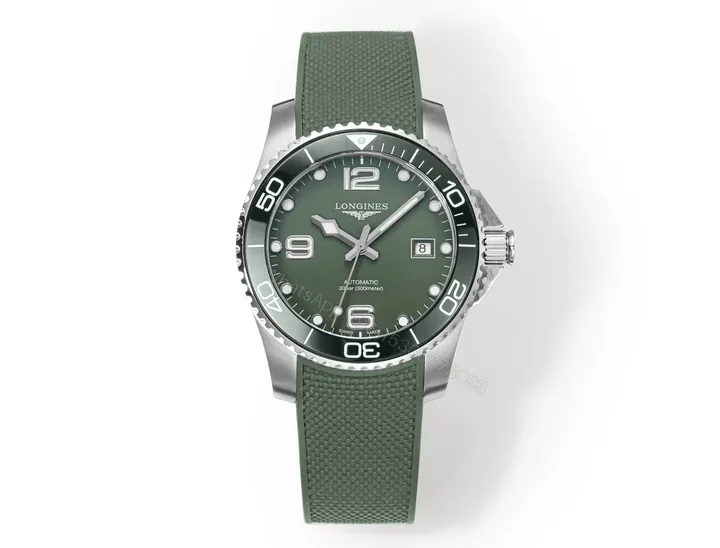 View 1 of Longines Conquest Green Dial Automatic Diver’s Watch with Stainless Steel Case and Green Rubber Strap