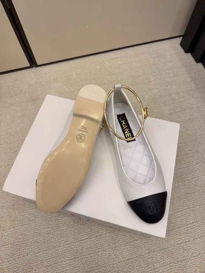 View 1 of Two-Tone Quilted Slingback with Gold Ring Strap Shoes