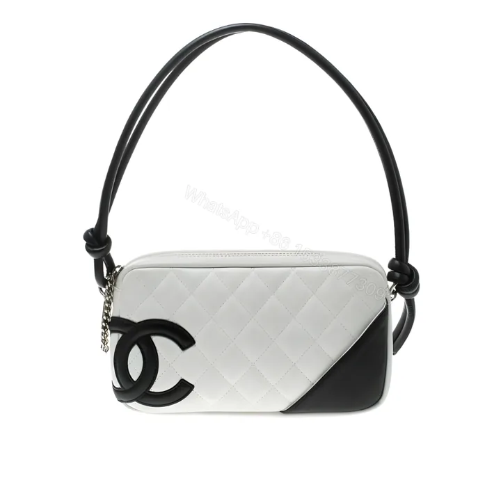 View 1 of Chanel Cambon Pochette Quilted Leather White And Black 22Cm