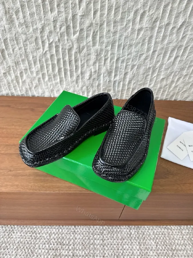 View 1 of Black Leather Textured Slip-On Loafers: Comfort, Shine, Tailored