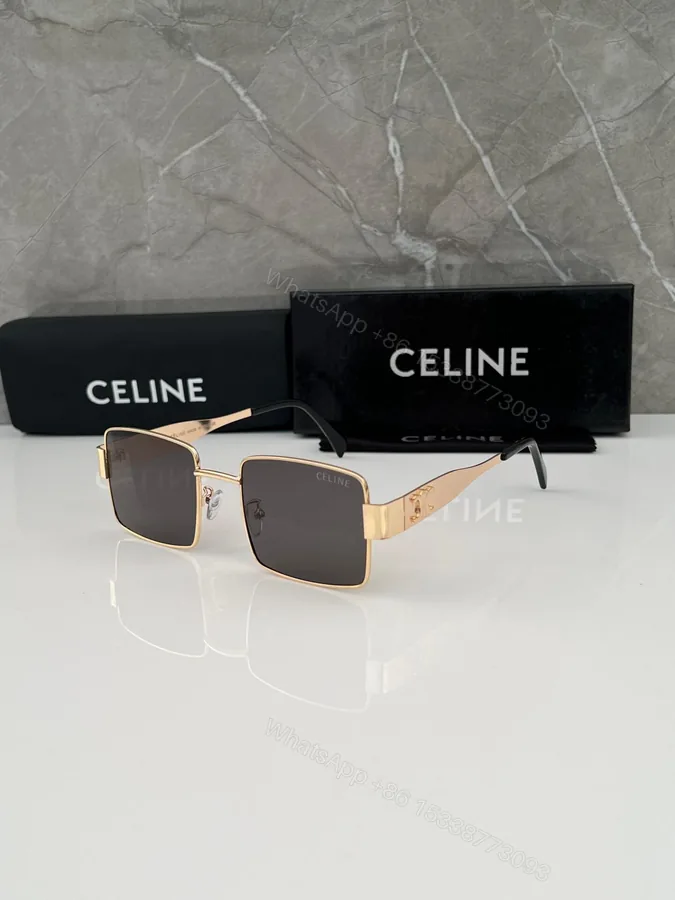 View 1 of Celine Square Sunglasses Gold Frame Black Lenses