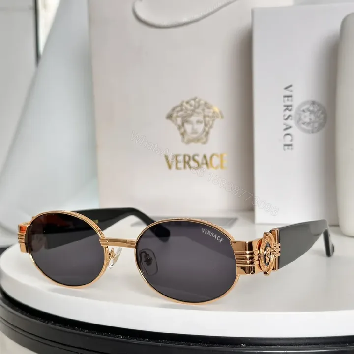View 1 of Rose-Gold Round Sunglasses with Embellished Intrecciato Frames