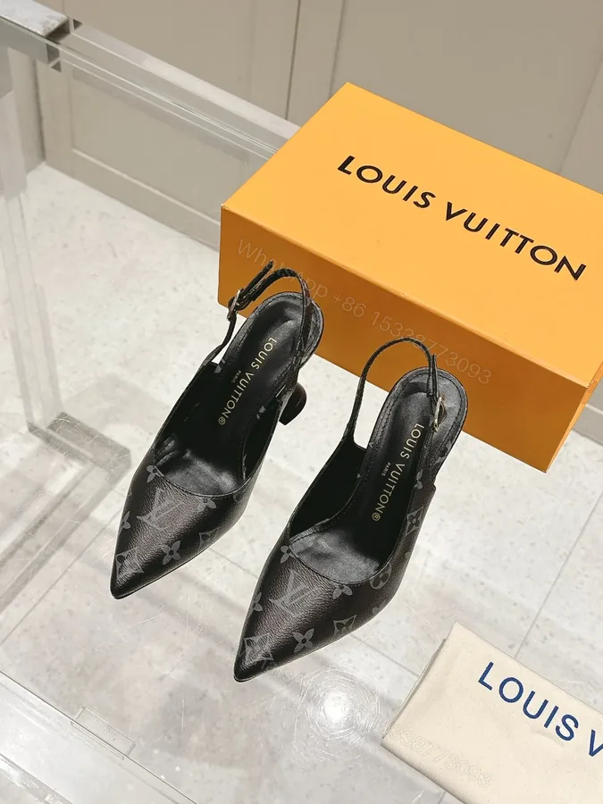 View 1 of LV Women Black Patterned Leather Heels