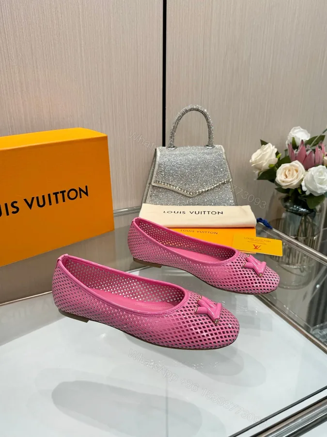 View 1 of LV Women Pink Mesh Leather Ballet Flats