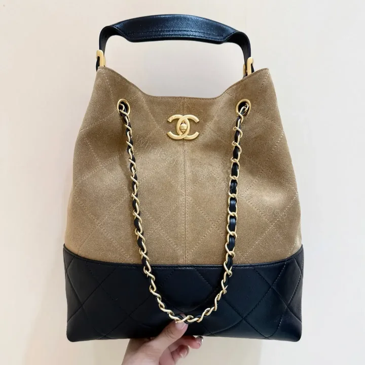View 1 of Chanel Suede Calfskin Shiny Lambskin Quilted Shopping Bag