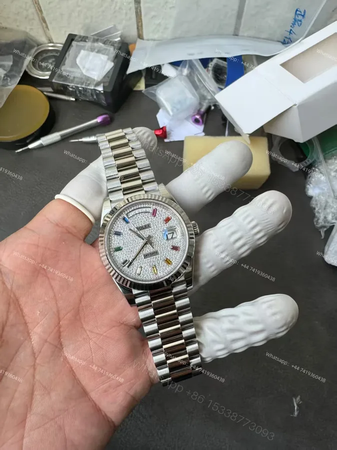 View 1 of Rolex Day-Date M128239-0019 1:1 Replica Moissanite Rainbow Diamond Dial 36MM 3255 Movement Presidential Bracelet Super Clone Watch
