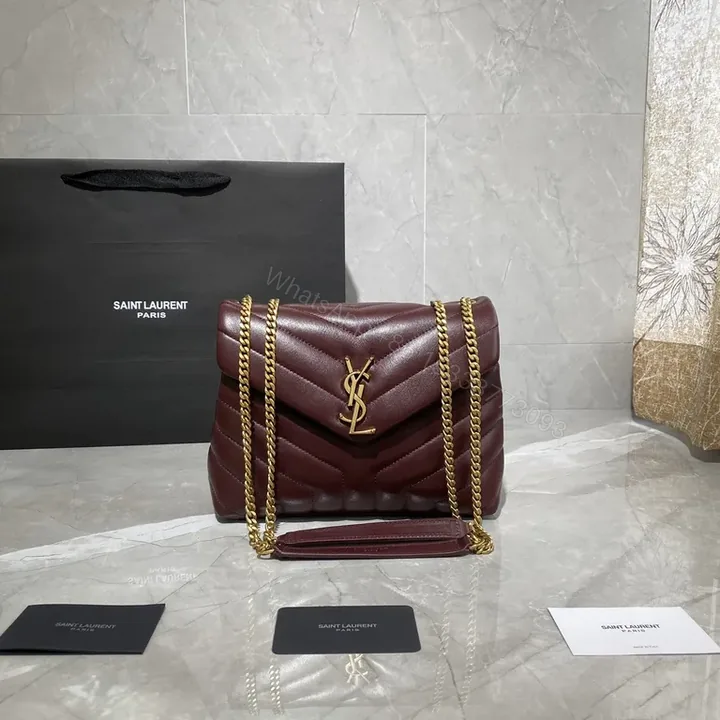 View 1 of Quilted Burgundy YSL Shoulder Bag â€” Bold, Iconic Accessory