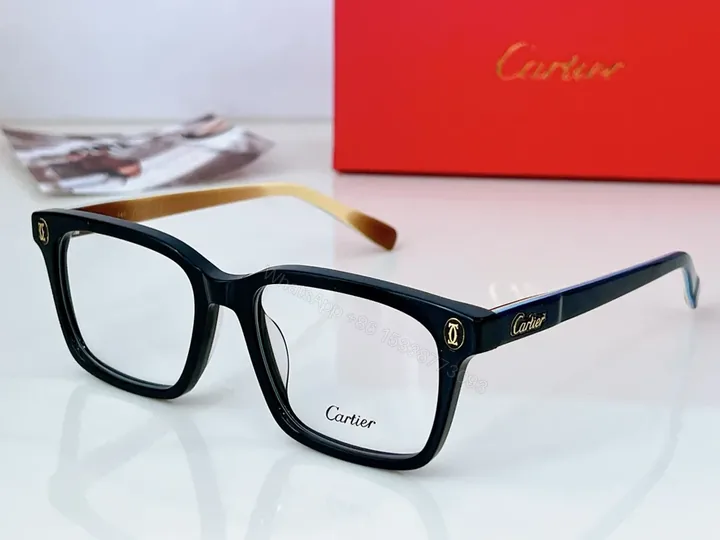 View 1 of Black Acetate Cartier-Inspired Eyeglasses â€“ Oversized, Gold-Logo, Luxury Frames