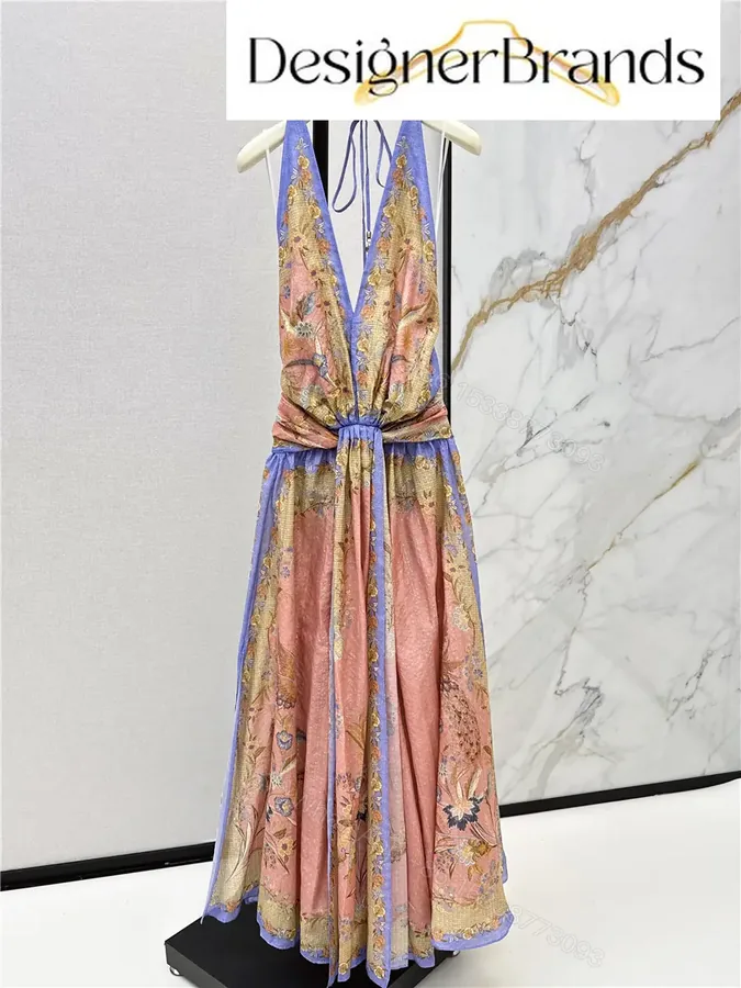View 1 of Zimmermann Indra Printed Silk-Cotton Blend Halter Maxi Dress