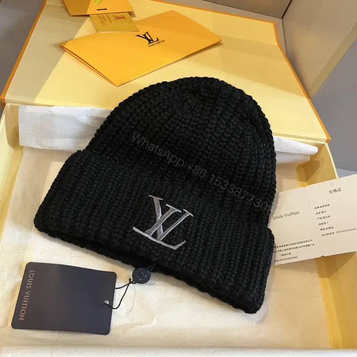View 1 of Textured Knit Beanie: Luxe LV-Inspired, Subtle Monogram Edge