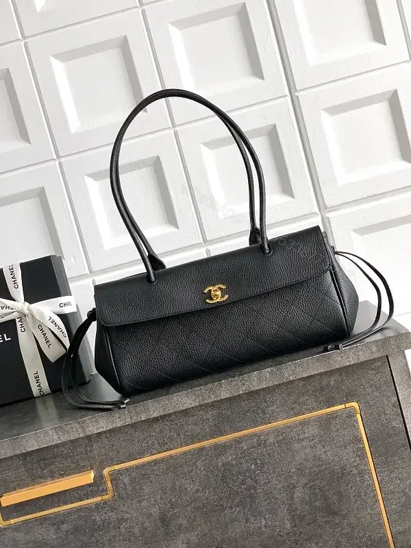 View 1 of Black Leather Shoulder Bag: Refined Texture, Subtle Branding, All-Day Versatility