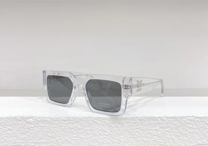 View 1 of Clear-Frame LV Sunglasses: UV400, Crystal Acetate, Grey Lenses