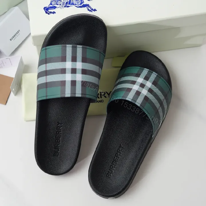 View 1 of Patterned Slip-Ons with Plaid Strap: All-Day Comfort Slide