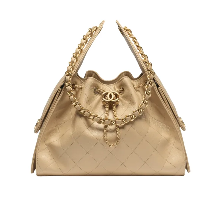 View 1 of Chanel 25 Small Handbag Grained And Gold Tone Metal Beige 25Cm