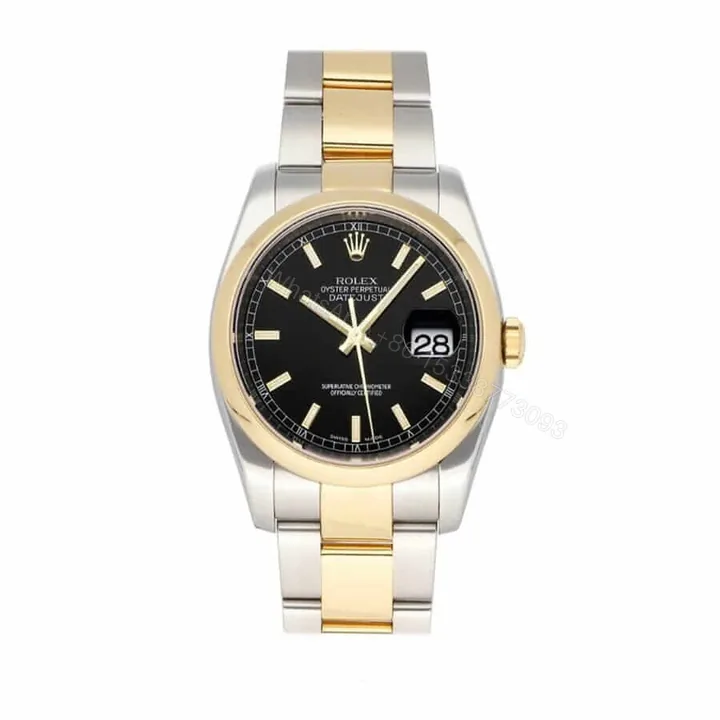 View 1 of Rolex Datejust 36 116203 Super Clone : Two-Tone Yellow Gold Black Dial Oyster