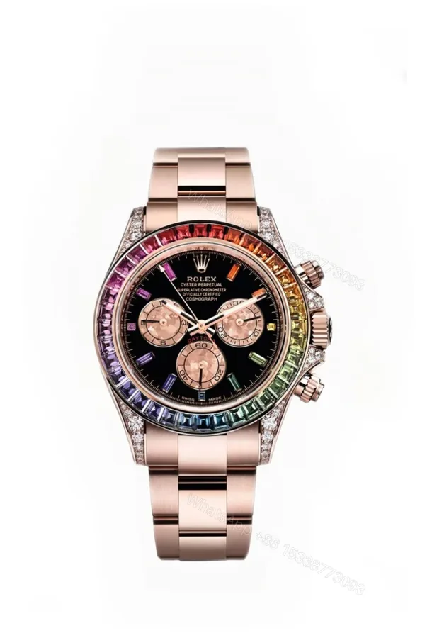 View 1 of Rolex Super Clone Rainbow Daytona 1:1 Replica Watch – 18K Rose Gold