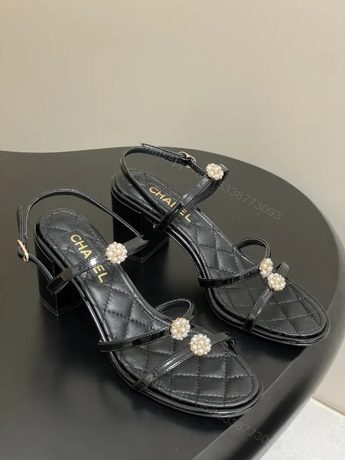 View 1 of Pearl-Embellished Quilted Strappy Sandals - Modern Glam Comfort