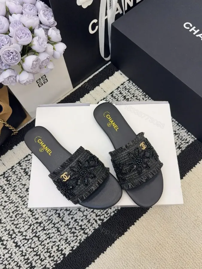 View 1 of Knit-Detail Slide Sandals – Luxe Comfort, Everyday Wear