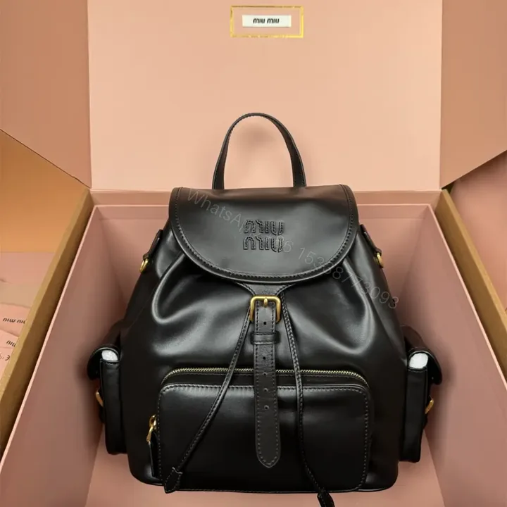 View 1 of 高仿miumiu*5BZ042牛皮雙肩包黑色大號免檢版