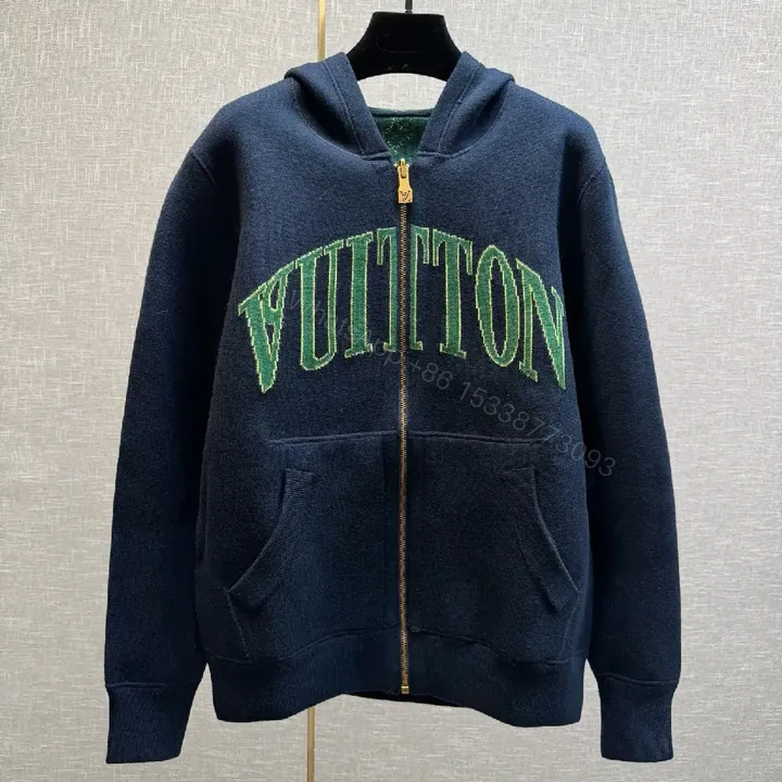 View 1 of Navy Zip Hoodie with Verdant Embroidery - Street-Chic Zip Front Hoodie