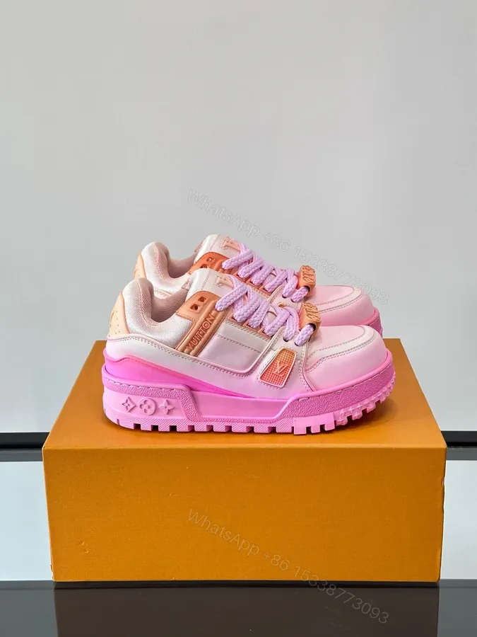 View 1 of LV Men Pink Synthetic Leather Sneakers