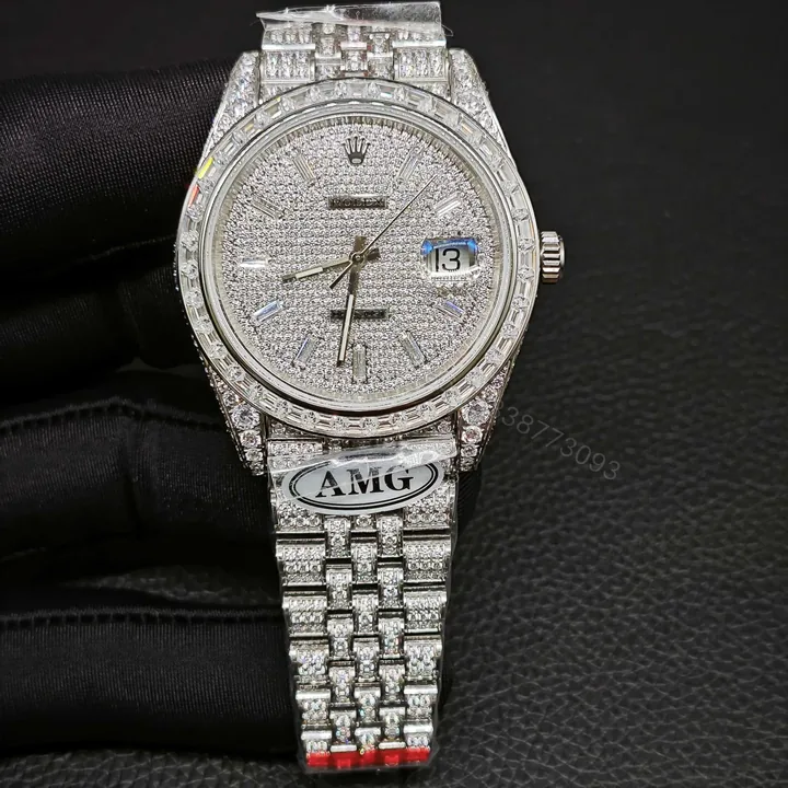 View 1 of Rolex Datejust Full Diamond 41mm Silver Pavé Dial Baguette Bezel President Bracelet RLG-DJ-FULLDIAMOND-41MM-SILVER
