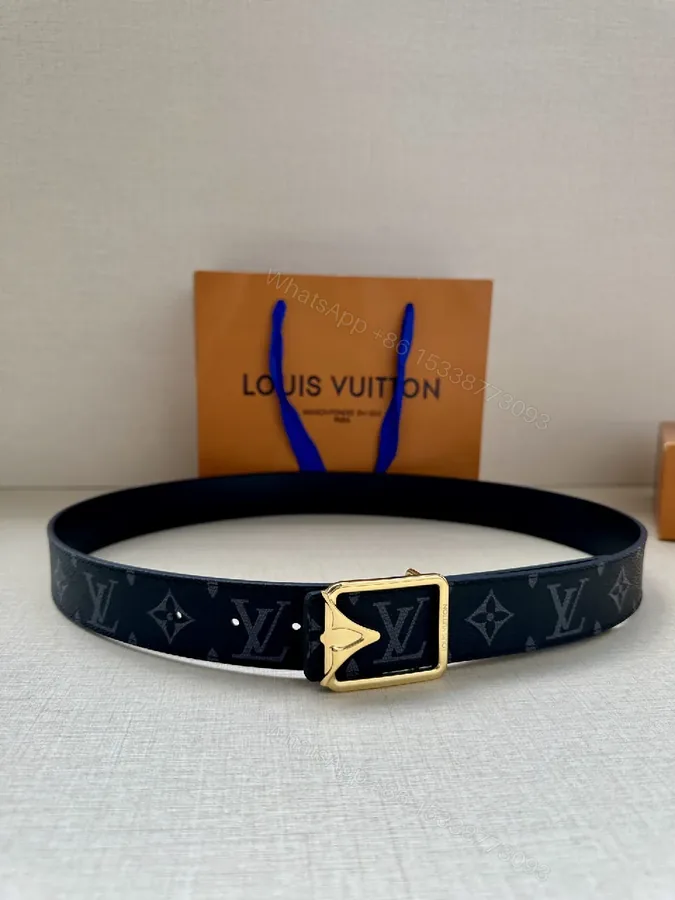 View 1 of Monogram Belt: Modern Luxury Black Leather Style, Gold Buckle