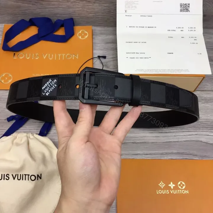 View 1 of Monogram Black Leather Belt â€” Luxury LV Couture Style, 38mm