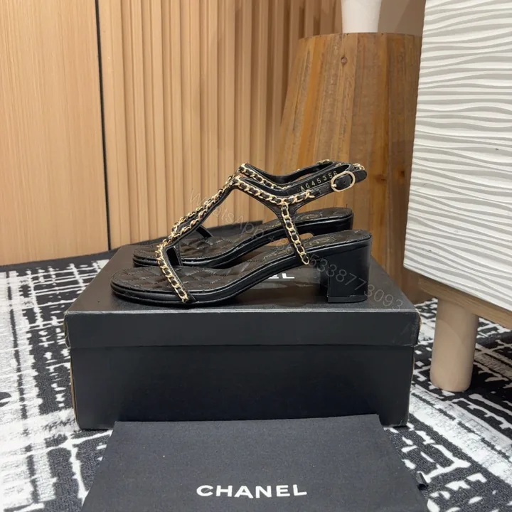 View 1 of 高仿Chanel*25C系列G36122X小羊皮中踭涼鞋黑色5CM免檢版