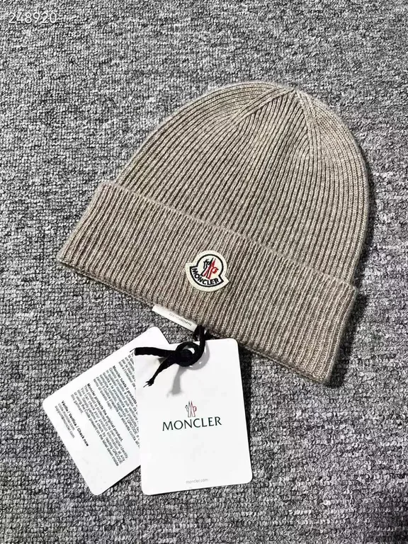 View 1 of Cozy Moncler-Style Ribbed Beanie with Signature Badge