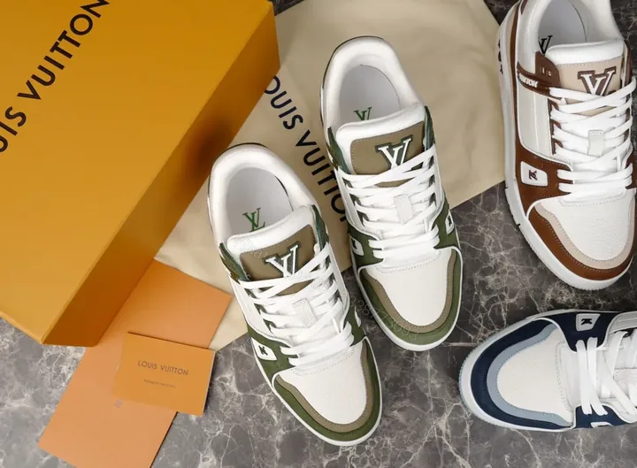 View 1 of White Olive LV-Style High-Tops: Leather, Suede, All-Day Comfort