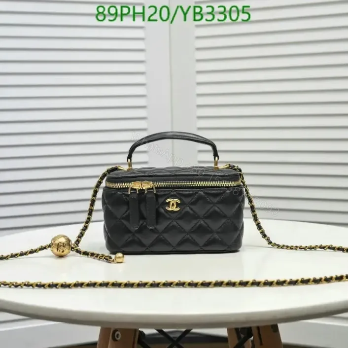 View 1 of Chanel Leather Vanity Black Bag with Chain YB33055