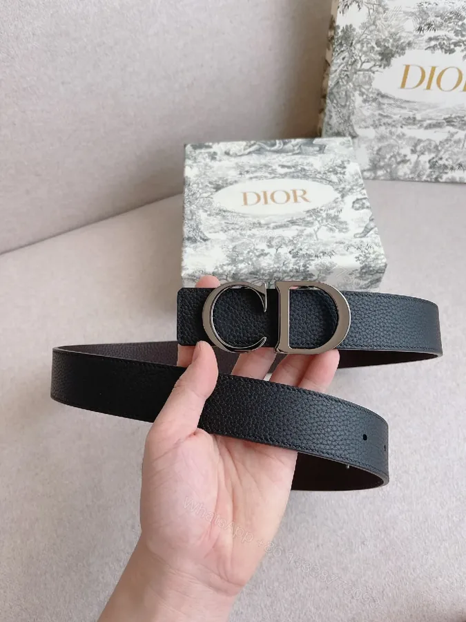 View 1 of Black Leather Belt, Double-Hardware Buckle, Slim Style Belt