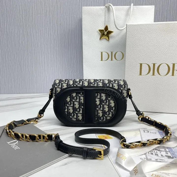 View 1 of Chic Dior-Inspired Canvas & Leather Shoulder Bag