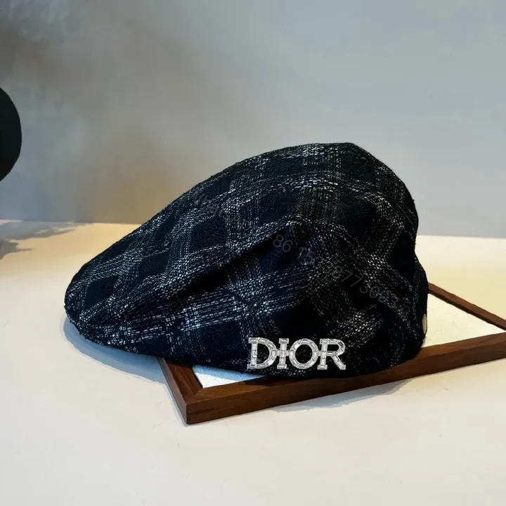 View 1 of Textured Beret with DIOR-Inspired Accent, Navy, One-Size