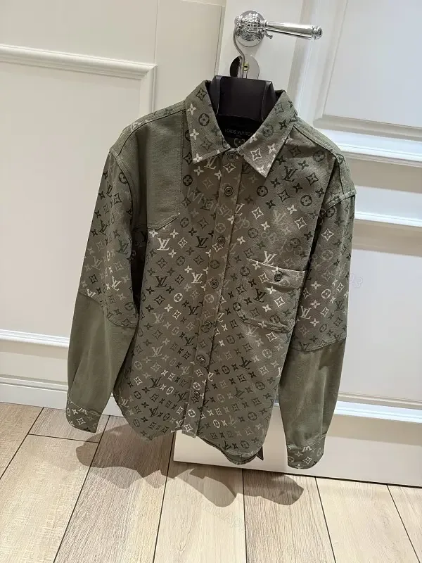 View 1 of Olive Green Denim-Style Shirt Jacket with LV Monogram