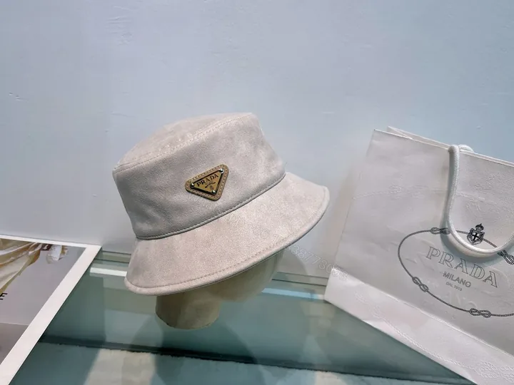 View 1 of Mist Gray Soft-Edge Bucket Hat with Prada Accent, Lux Casual