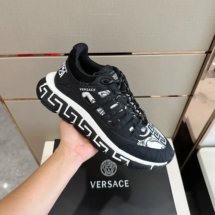 View 1 of Versace Greca Black Leather Sneaker â€“ Luxe Streetwear