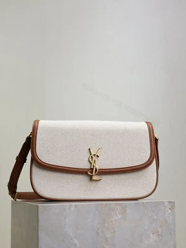 View 1 of Textured Crossbody Bag: Gold Hardware, Leather Trim, Chic Modern