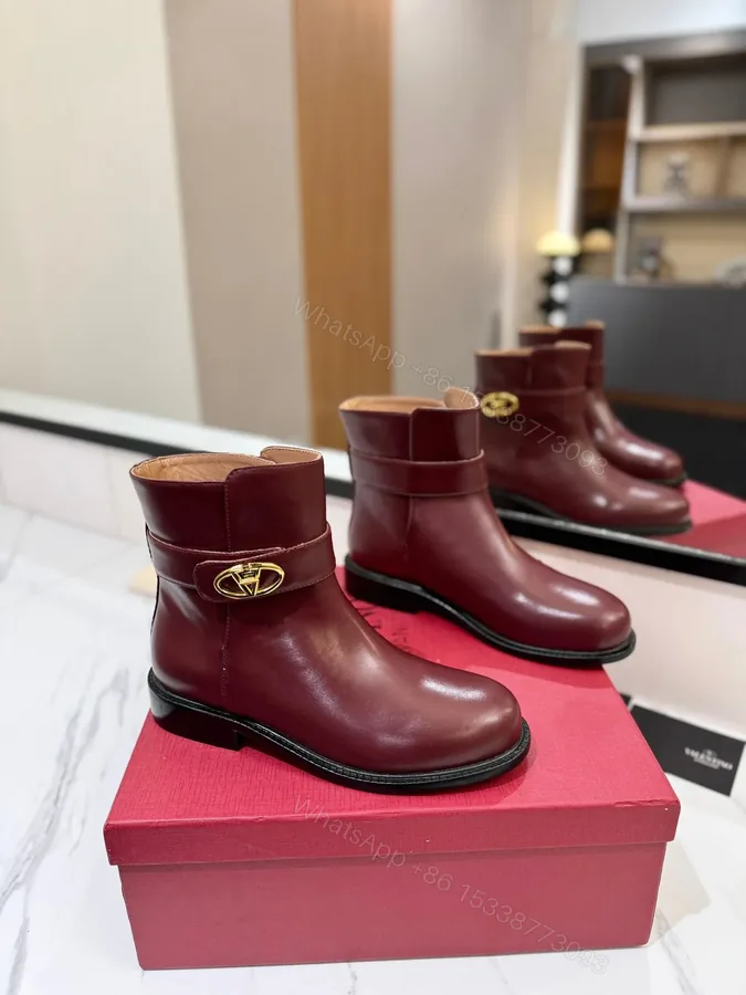 View 1 of Valentino Women Burgundy Leather Ankle Boots