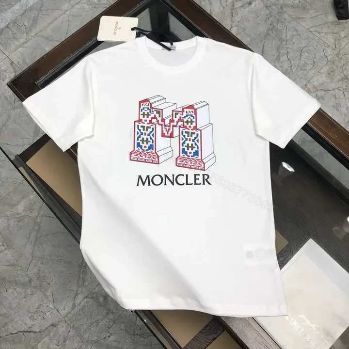 View 1 of Graphic Moncler Tee: Bold M Motif in Premium White Cotton Tee