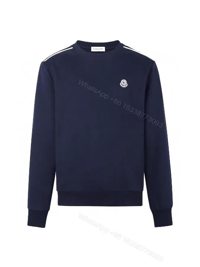 View 1 of Navy Cotton Crewneck with Subtle Moncler Badge Feature