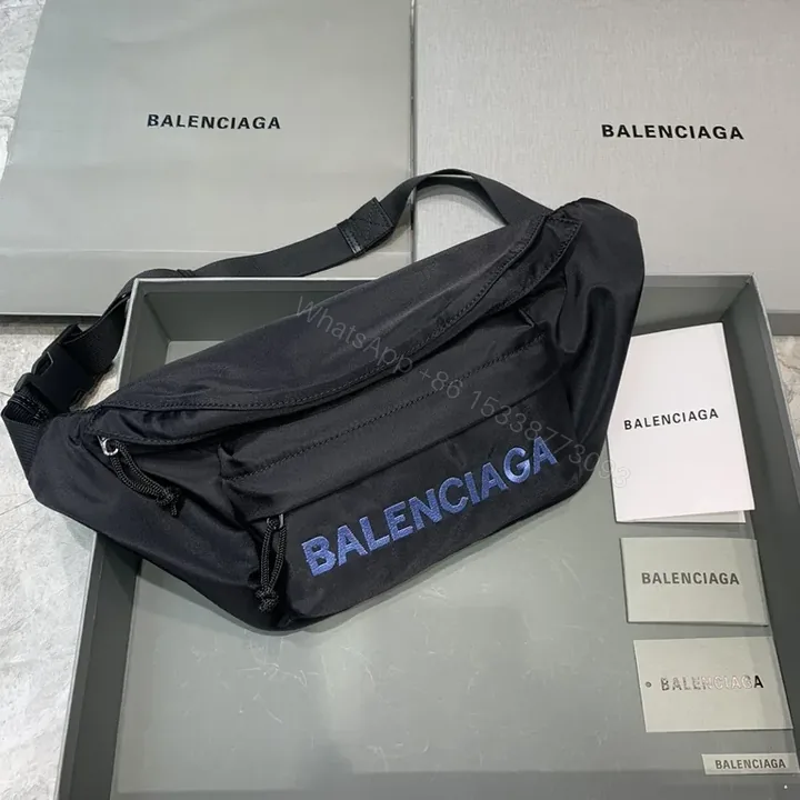 View 1 of Black Nylon Belt Bag â€“ Balenciaga, Discreet Logo, Hands-Free Convenience