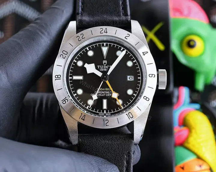 View 1 of Tudor Qichen GMT Black Dial 24-Hour Bezel Leather Strap Premium 42MM TUDOR-BB-GMT-42-BLK-LEATHER