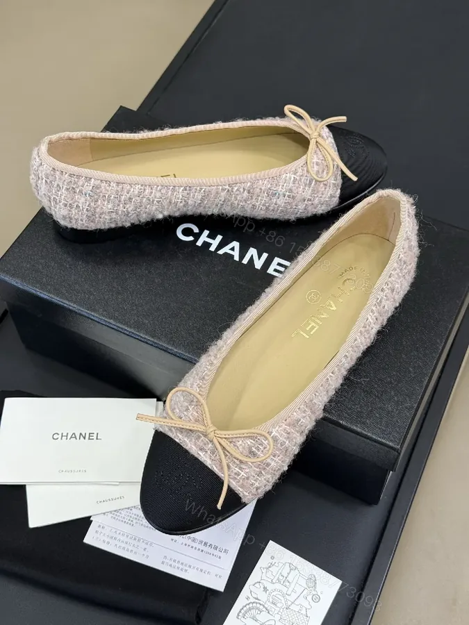 View 1 of Tweedy Black Cap-Toe Ballet Flats - Textured Comfort Luxury