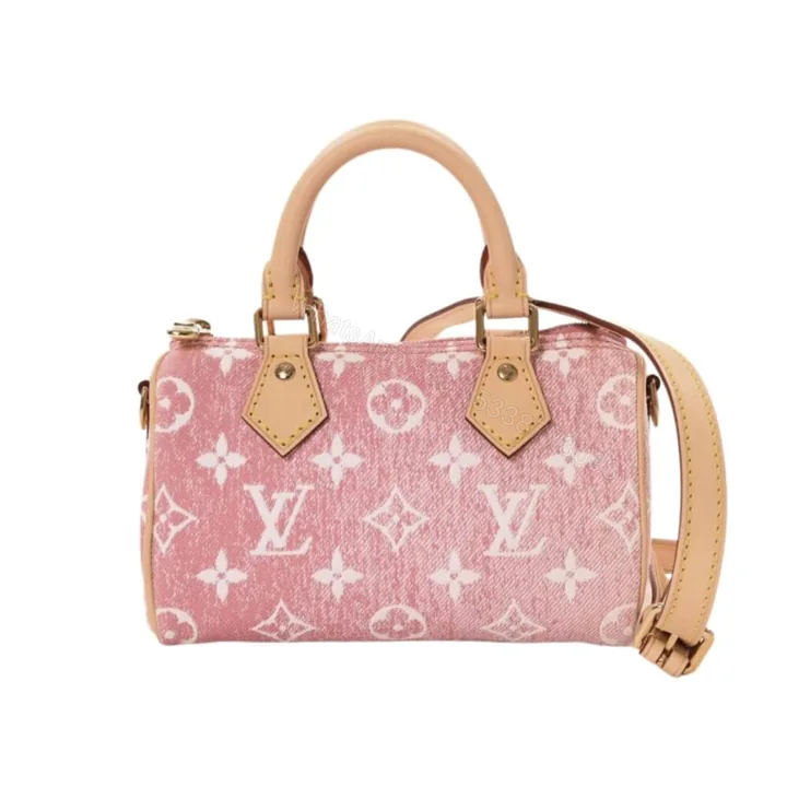 View 1 of Louis Vuitton Nano Speedy Monogram Jacquard Denim Pink 20Cm M81213