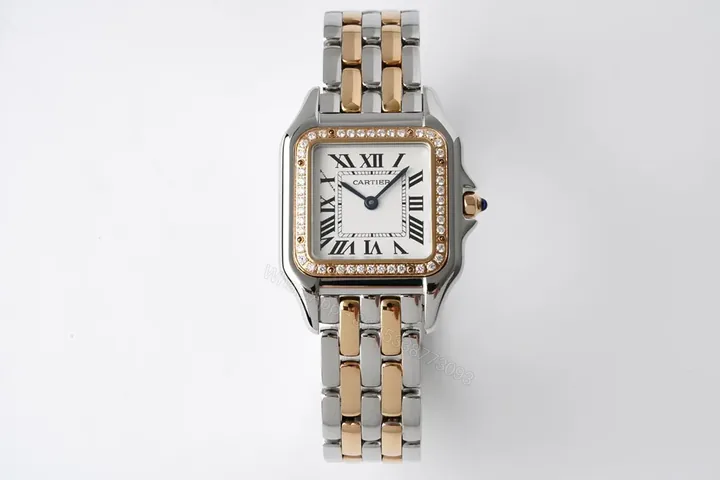 View 1 of JF Factory Cartier Panthère de Cartier Two-Tone Stainless Steel Watch with Diamond Bezel – 27x37mm Silver Dial, Blue Hands