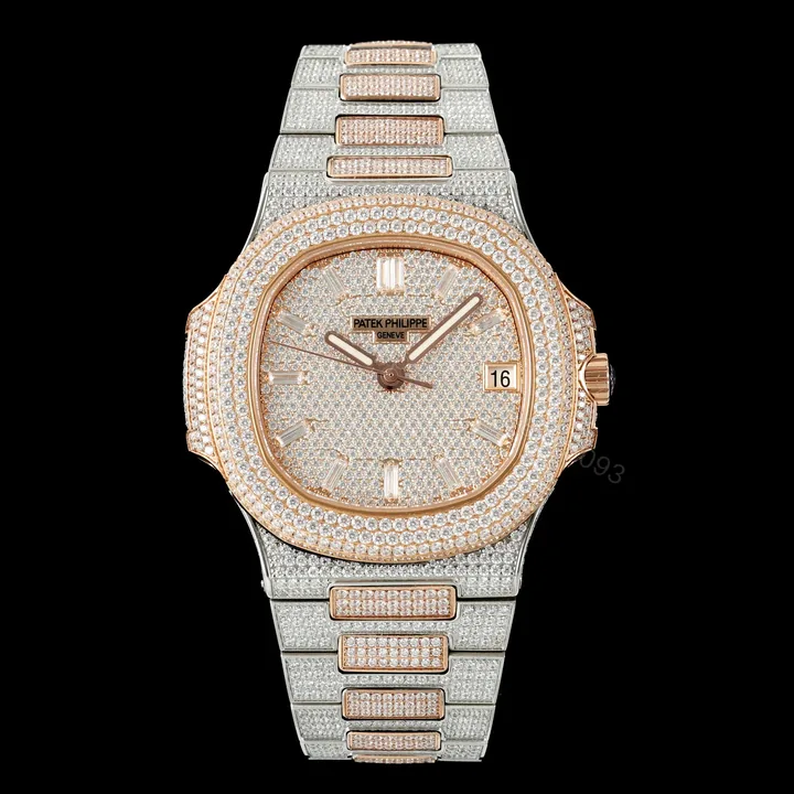 View 1 of Patek Philippe Nautilus 5711 BD1 Full Diamond Pavé Watch 40mm Premium Edition AMG-PP-BD1-5711-2600-PREMIUM