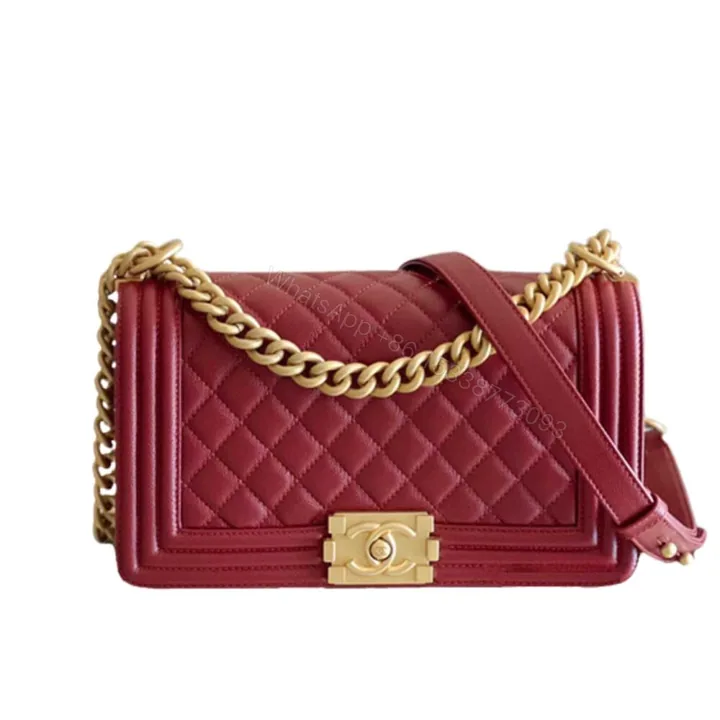View 1 of Chanel Medium Boy Caviar Handbags Red 25Cm