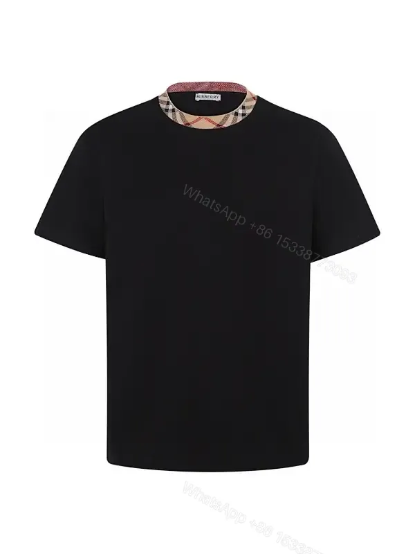 View 1 of Monochrome Essential Tee with Plaid Collar Detail